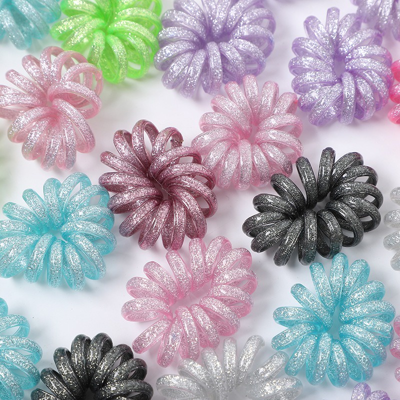 Ikat rambut Spiral Jumbo Tebal Kuncir Rambut Kabel Telepon Karet Rambut Kilap Glitter Spiral Hair Ties-1