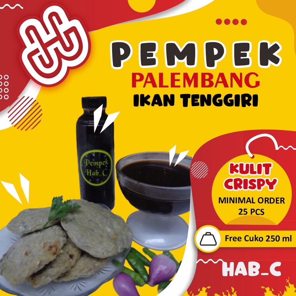 

Pempek Hab-c Asli palembang Kulit Crispy Kecil 35g Ikan Tenggiri Asli + Cuko