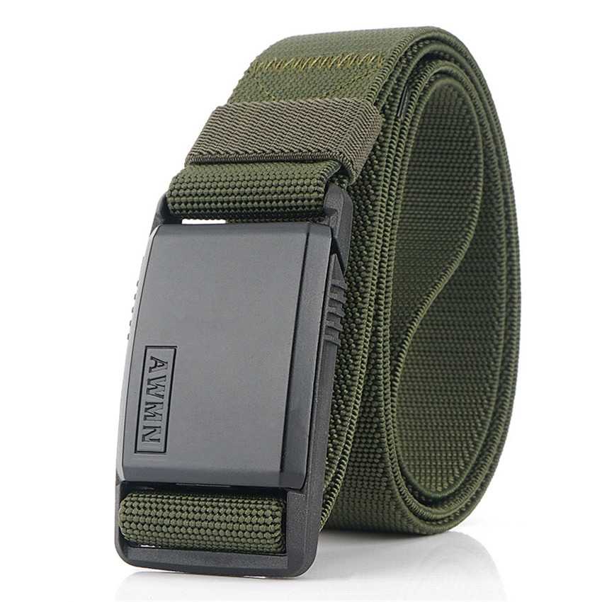 AWMN Ikat Pinggang Pria Sabuk Gesper Kepala Aluminium Alloy Elegant Profesional Muda Tali Nylon Premium Elastis New Fashion Nylon Belt Metal Magnetic Buckle Adjustable Belts For Men Military Combat Elastic Belts High Quality Wear-resistant