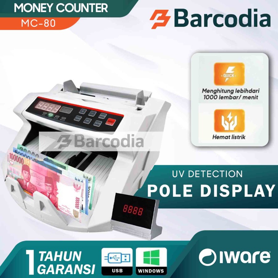 Mesin Penghitung Uang Otomatis IWARE MC-80 Money Counter with UV