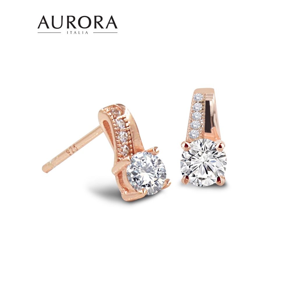 Anting Aurora Italia - Auroses Four-Prong Stud Earring (Rose Gold) - 18K White Gold Plated