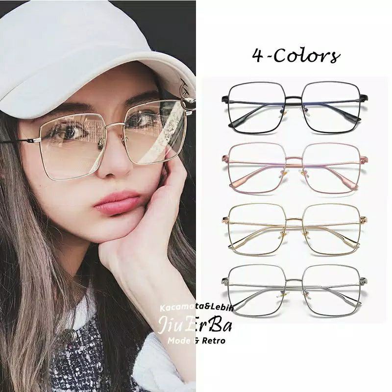 Kacamata Kotak Fesyen Wanita Pria Frame Besi Elegan Retro Vintage Kaca Mata Optik Anti Radiasi Persegi Style Korea Bingkai Petak Eyeglasses Kcamata Peria Antiradiasi Komputer Dan Hp Baca LensBlu Anti Silau  Sinar Matahari UV400 COD KCP8