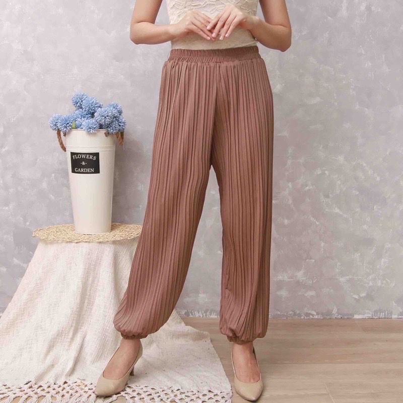 Toply shop Celena Jogger PlisKET Premium wanita / preated jogger pants wanita / celana karet plisket