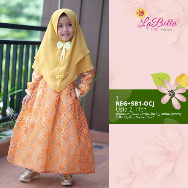 Labella Gamis Anak REG+SB1-OCJ,Pakaian muslin anak perempuan set hijab syar'i
