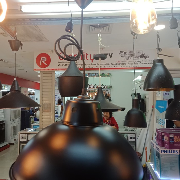 Kap Lampu Gantung Industri Hitam Stainless Fitting E27 Alumunium 12"