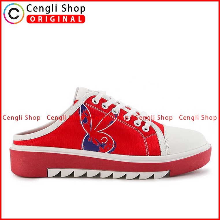 SEPATU SANDAL PLAYBOY WANITA ORIGINAL CASUAL BRANDED ASLI MERAH PLW03