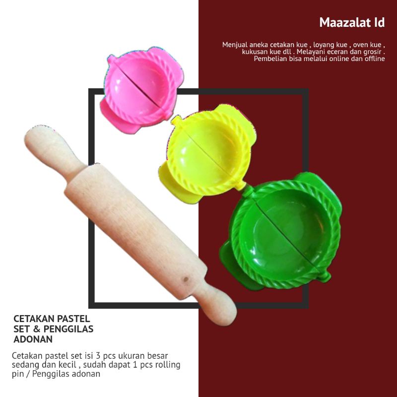 Roll pin kayu dan cetakan pastel 1 set