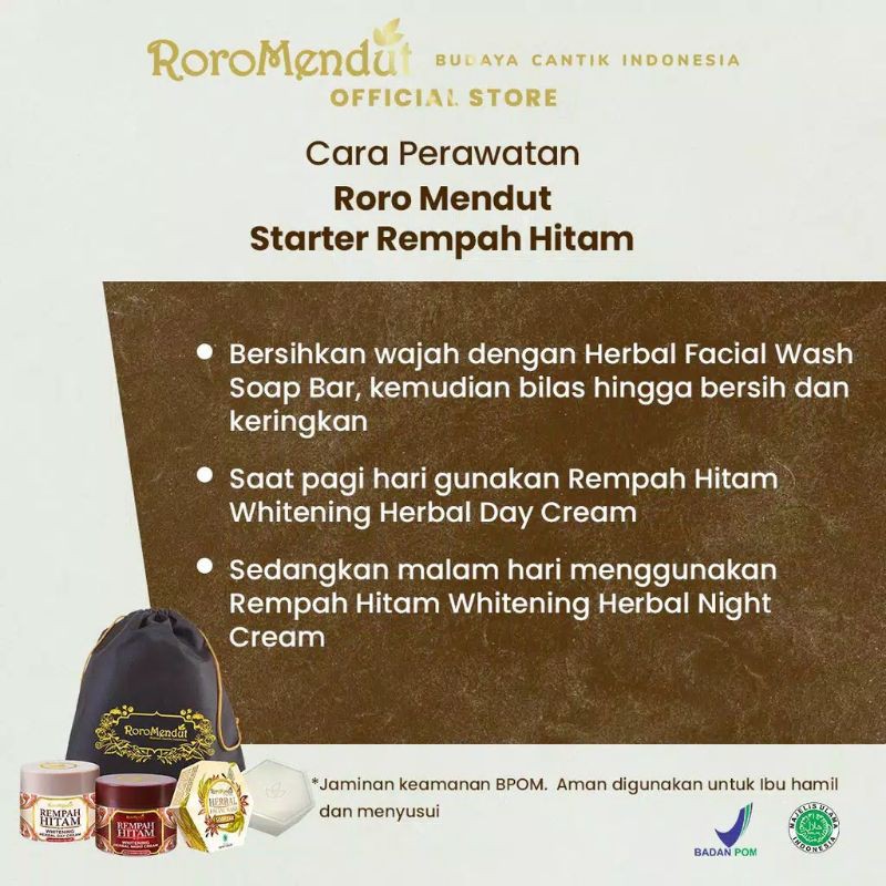 RORO MENDUT SKINCARE PAKET STARTER TEMULAWAK REMPAH HITAM KULIT MANGGIS CREAM WAJAH ORIGINAL BPOM-8