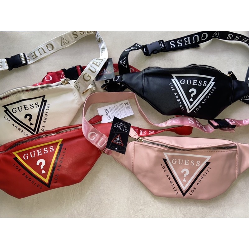 Guess Leather Waistbag Motif Los Angeles Tas Pinggang Guess Kulit PU