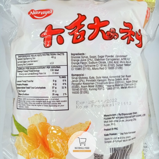 NARAYA Orange Candy / Permen Jelly Jeruk Permen Sincia (Da Ji Da Li)