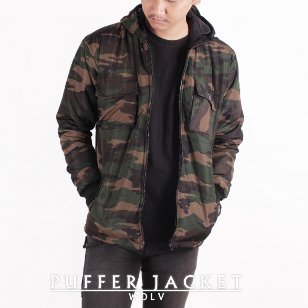 JAKET PUFFER PRIA / JAKET PUFFER CAMO LORENG ARMY COWOK ORIGINAL WOLV