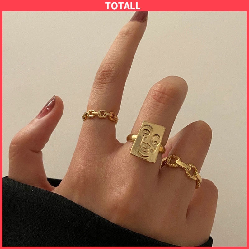 3pcs / Set Cincin Rantai Emas Model Terbuka Dapat Disesuaikan Untuk Aksesoris Penjualan Panas Mode