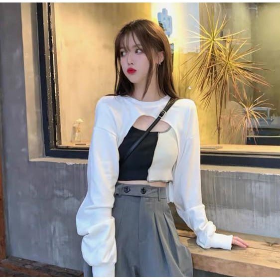 BEFAST - ZEC Crop Top MIZURE / Jiewon Crop Sweater / Penutup Dada Atas Wanita Outer Lengan Panjang / Atasan Wanita Crop Top Kekinian / Pakaian Penutup Dada Wanita / Pakaian Crop Top Atas Atasan Dada Wanita Korean Style