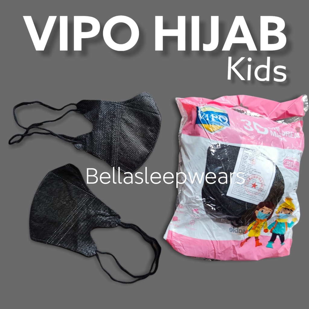 KIDS DB VIPO - MASKER DUCKBILL VIPO ANAK GARIS 3PLY PUTIH  HITAM