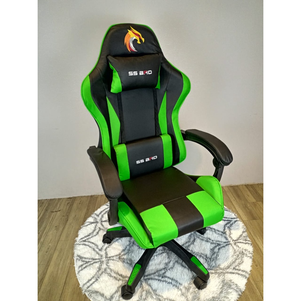 Bangku Gaming Kursi Gaming Chaho Chair Kursi Kerja Hidrolik Horizontal Footrest Kursi Balap-343 Hijau NoFootrest