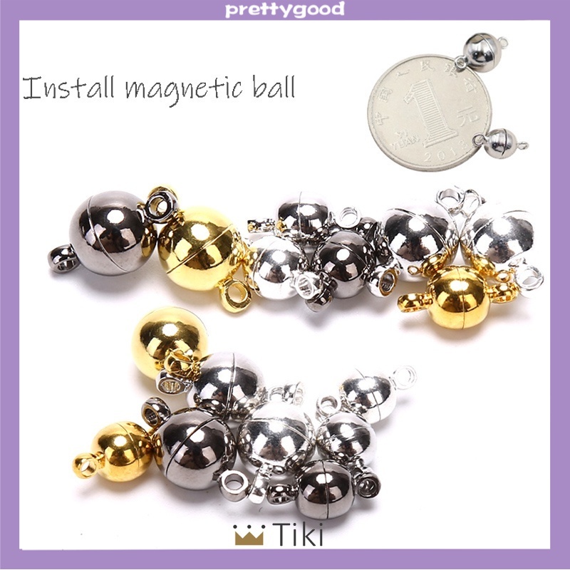 10pcs Magnetic Lobster Clasps Buckle Hook Round Ball Gesper Gelang Magnet DIY Jewelry Making Digunakan Untuk Gelang Couple - PD