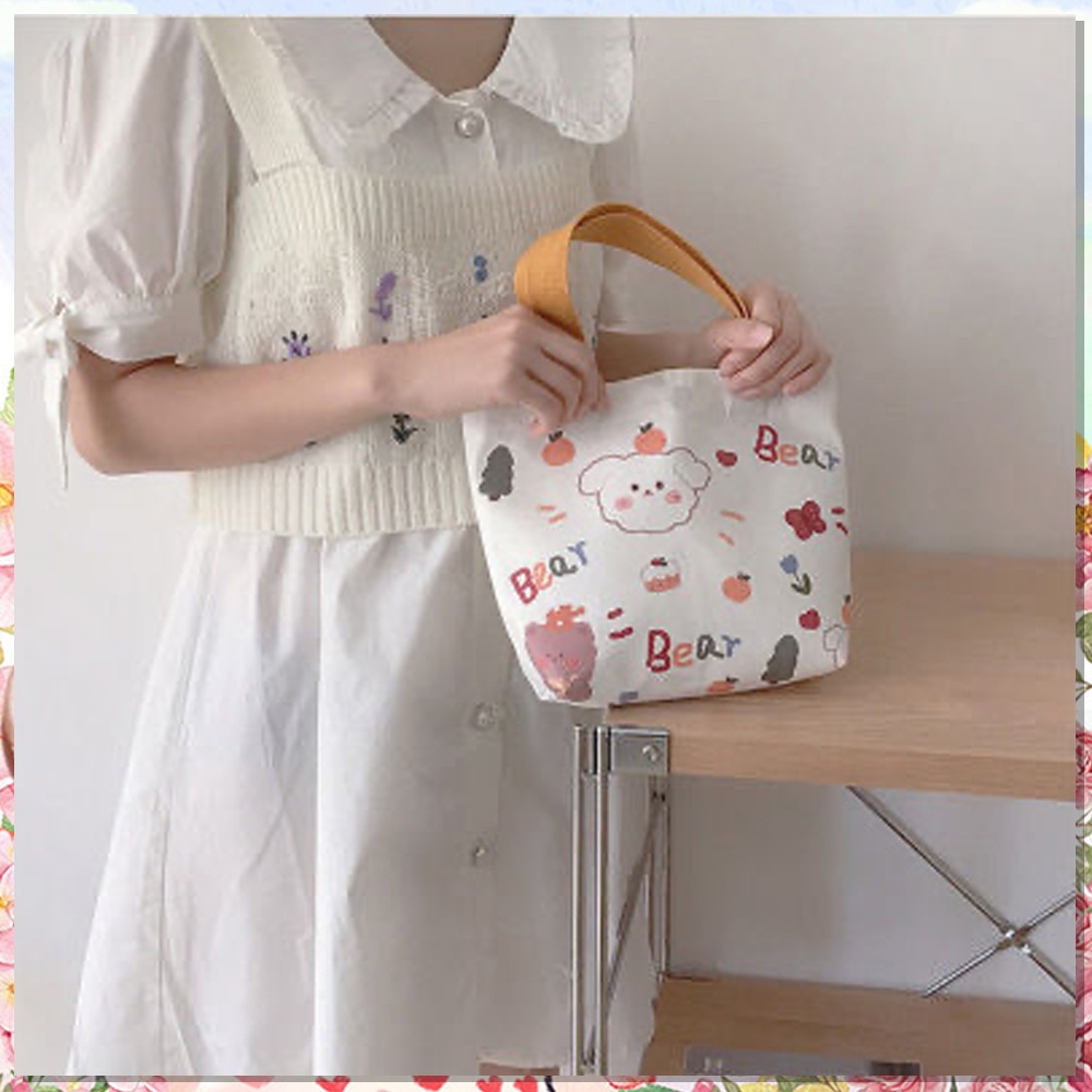 Mini Handbag Tas Tote Kanvas Jinjing Wanita Korean Style Tote Bag Handbag Kecil Tas Makeup Canvas Tempat Kosmetik Tas Totebag Bekal Kanvas Mini Bag Lunch Canvas Tas Wanita