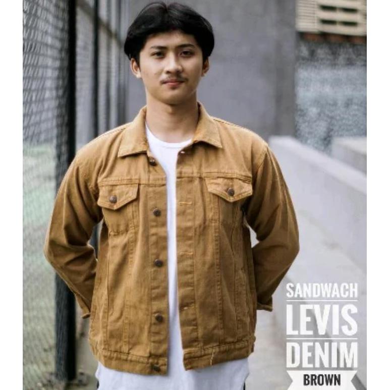 [HOLLXMALL] | JAKET JEANS LEVIS ARMY PRIA|JAKET JEANS|JAKET CASUAL|UKURAN M,L,XL - COKLAT MUDA, XL