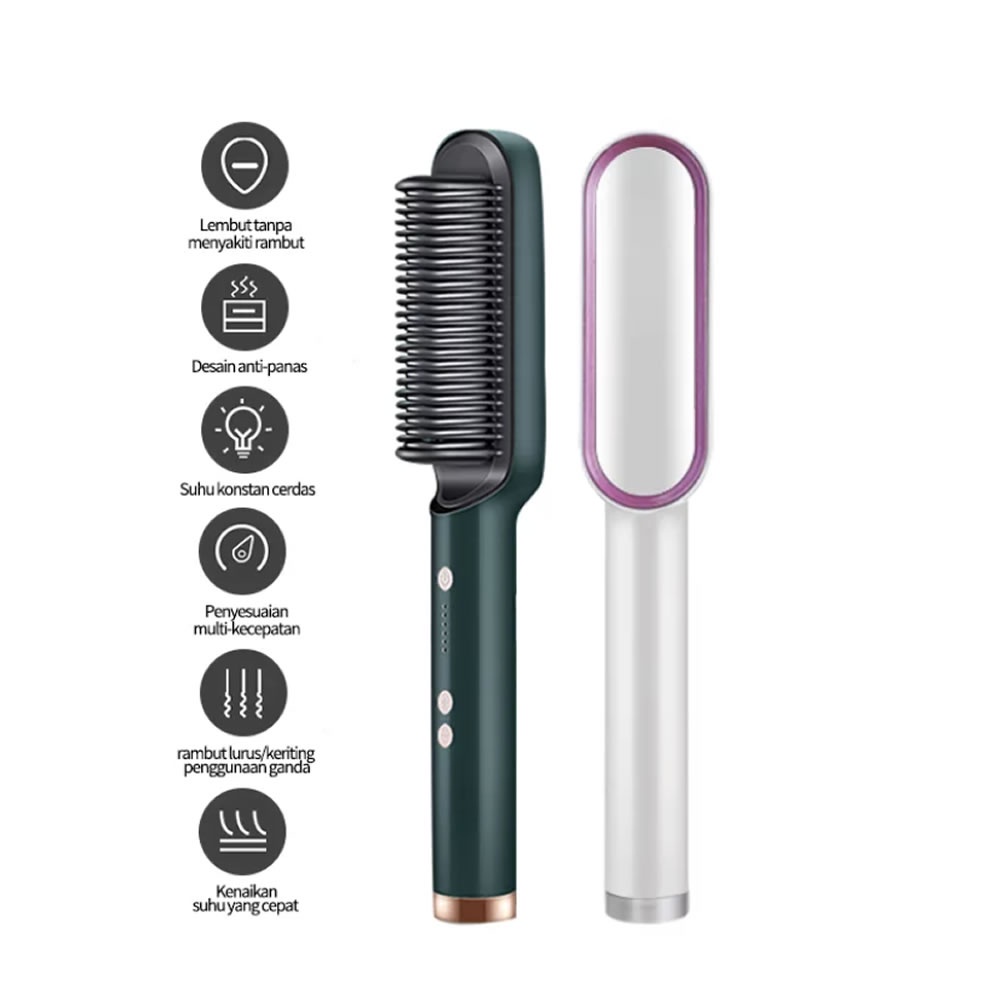 Sisir Catokan Pelurus Rambut Lurus dan Keriting 2in1 Catok Suhu Rambut Straightener Combs