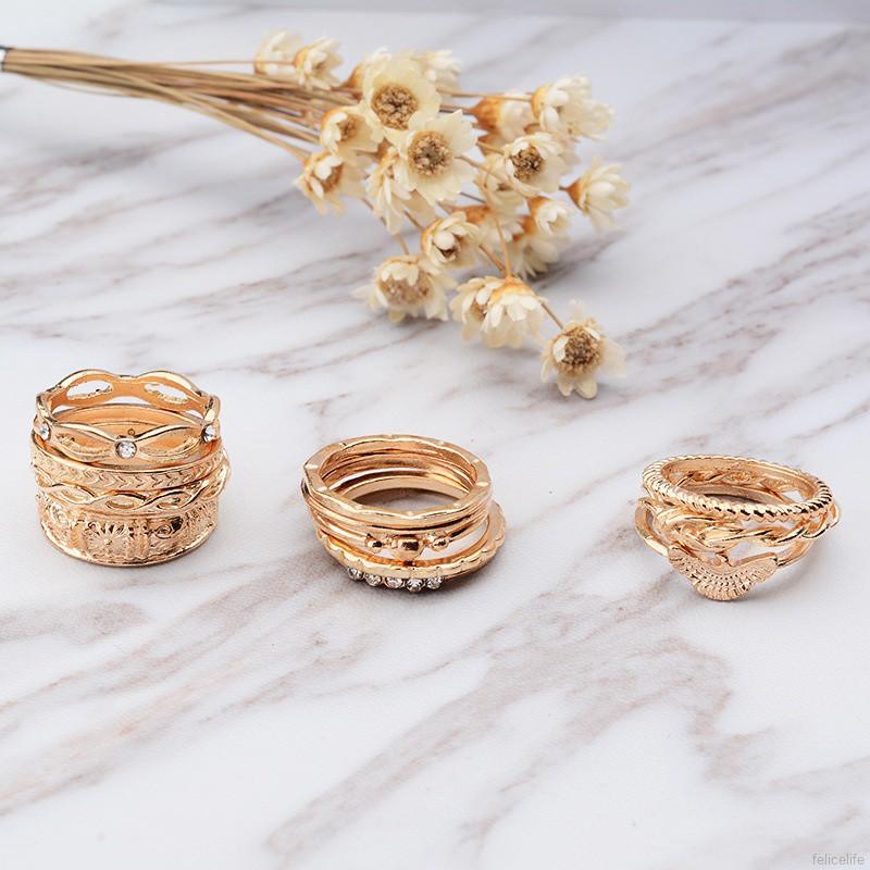 Winding Knotted Twist Line Carved Knuckle Rings Set