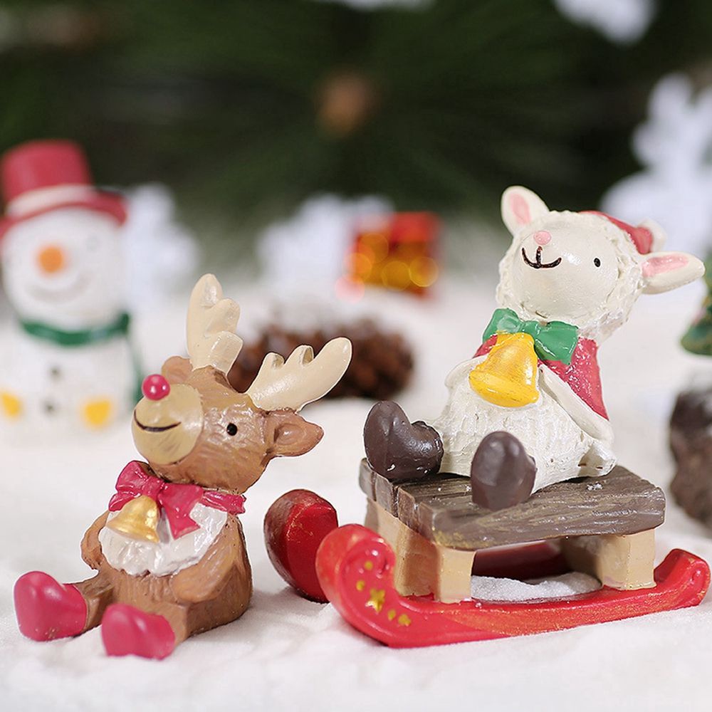 REBUY DIY Christmas Gift Small Statue Micro Landscape Miniature Figurines Animal Model Home Decor Santa Claus Child Toys Terrarium Decoration Resin Crafts Fairy Garden Ornament