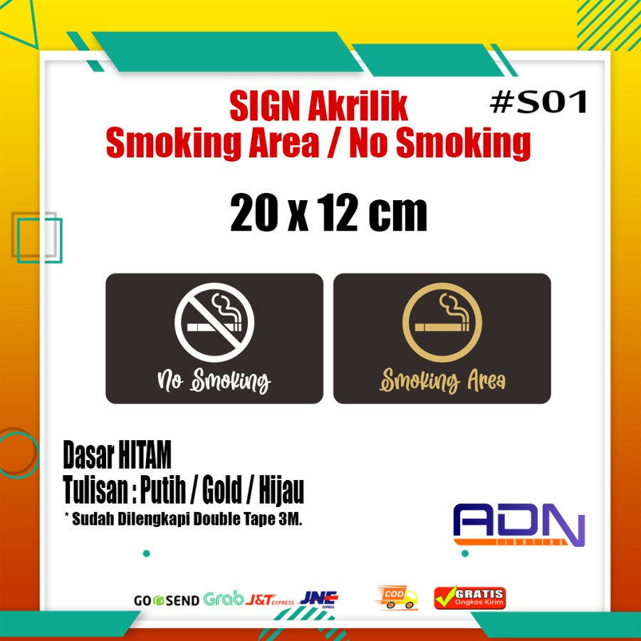 SIGN Akrilik Pintu Dinding No Smoking Smoking Area Cafe Resto S01 ADN.in