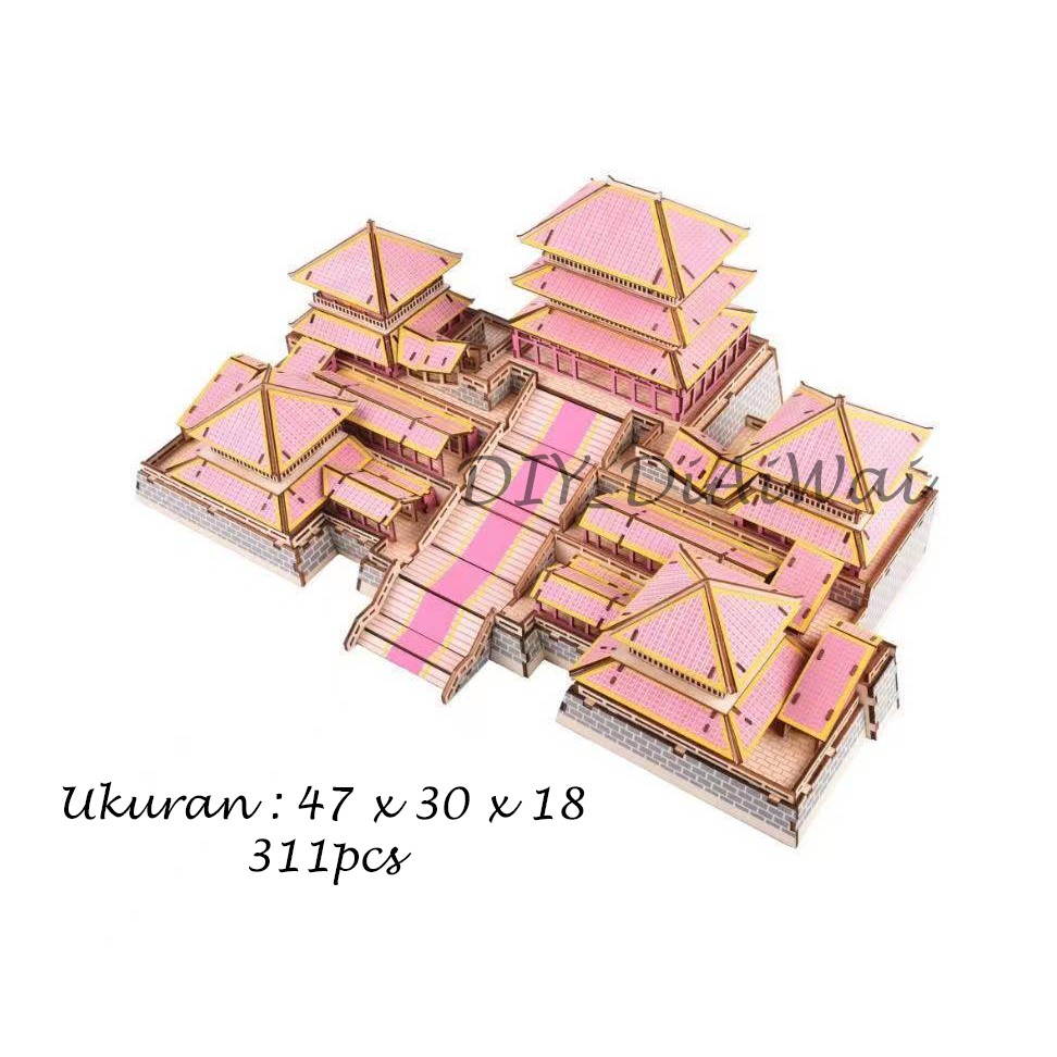 Puzzle 3D DIY bahan kayu E PANG PALACE mainan puzzle edukasi anak (kado &amp; pajangan)