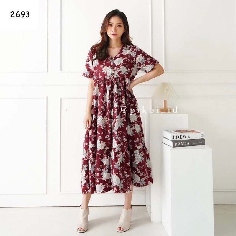 summer dress kancing wanita / dress busui bunga santai / floral dress vintage full kancing 2693