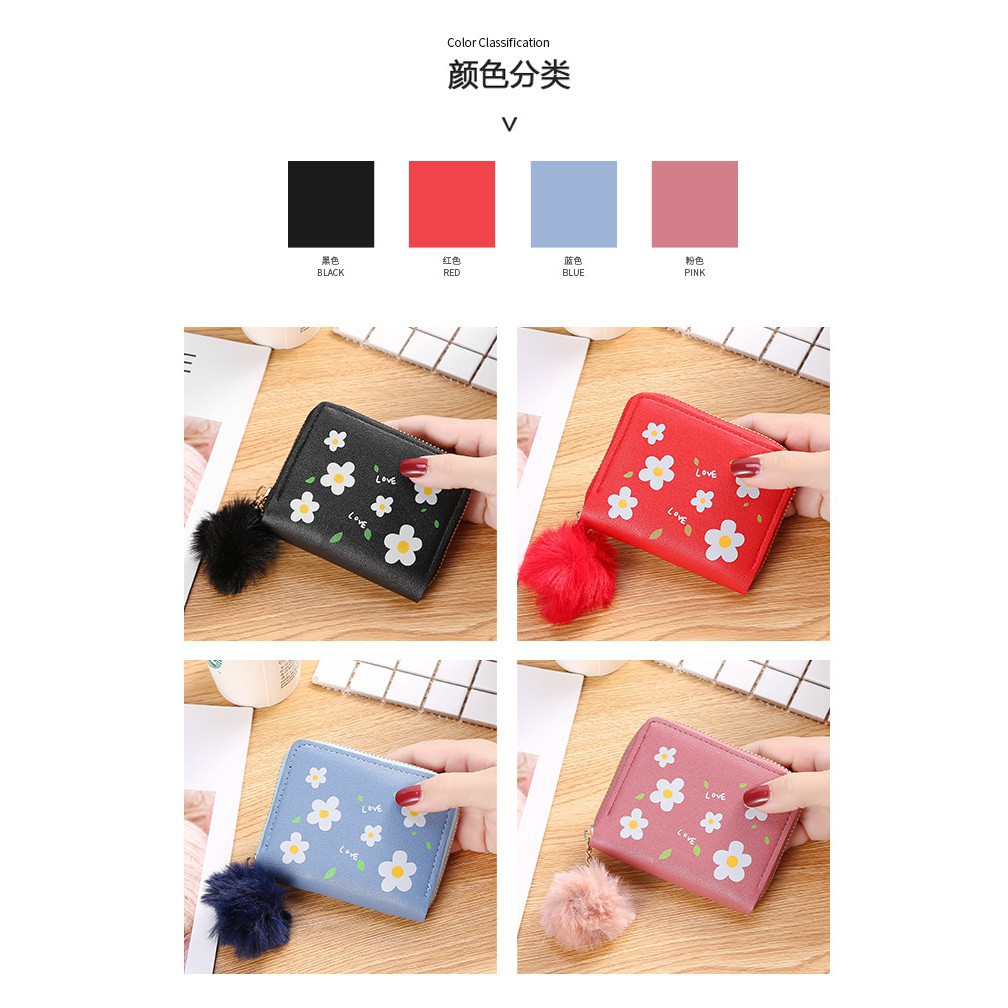 GO! DL382 Dompet Wanita Kecil Motif Bunga Daisy Dompet Kecil Wanita import gantungan bulu cod