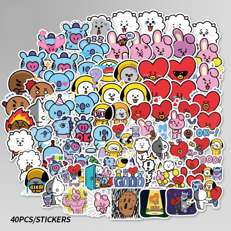 40pcs KPOP BTS BT21 Waterproof Stickers for Laptop Skateboard Cellphone Cup Mug Diary Decor