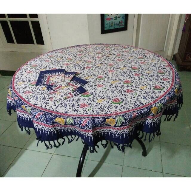 Taplak Meja Makan - Taplak Meja Makan Bulat Batik 4 Kursi Motif Cuiri
