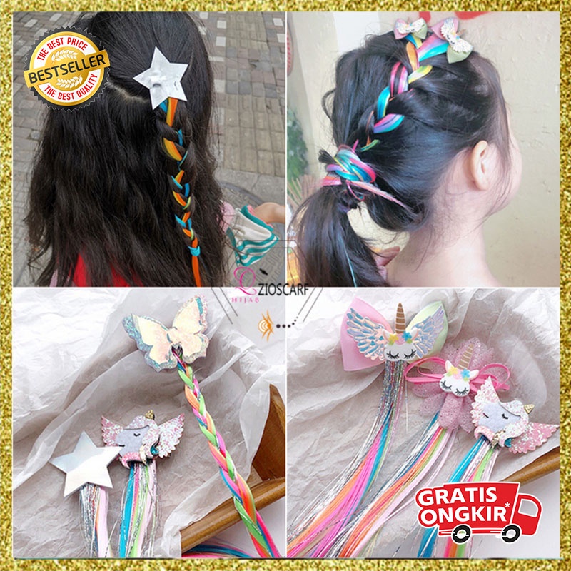 Jepit Rambut Palsu Anak Perempuan Model Kartun Unicorn Klip Warna Pelangi lucu Aksesoris Rambut cewe kualitas import AK121