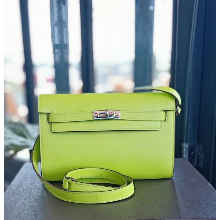 Tas wanita kulit sapi asli women leather bag Kelly Togo Nappa Stabilo Green