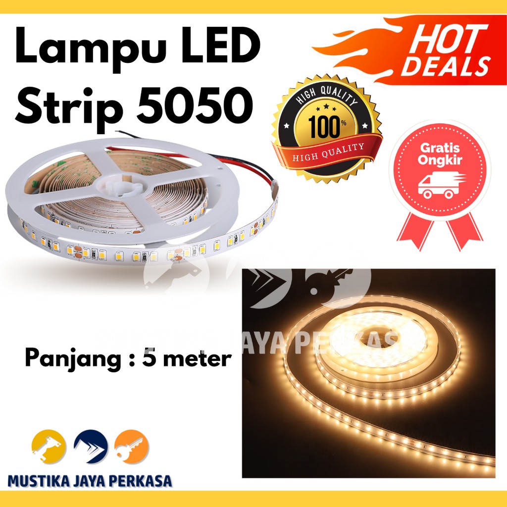 Lampu LED Strip 5050 3528 5 Meter Lampu Lemari Mata Besar Putih Warm White