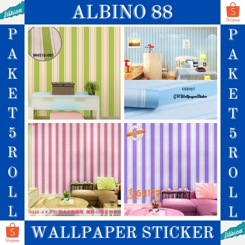 PAKET 5 ROLL Wallpaper Sticker Dinding Walpaper Stiker Ruang Tamu Walpeper Tembok Kamar Tidur Motif SALUR PREMIUM Elegant Termurah