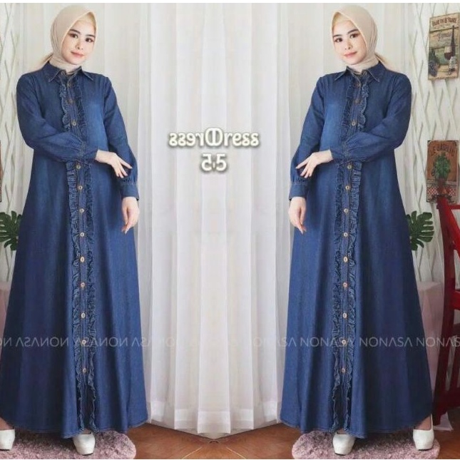 [BISA COD] BUSANA WANITA / HANUN DRESS / JEANS DRESS KASUAL/ SIZE M , L, XL / FASHION MUSLIM TERBARU