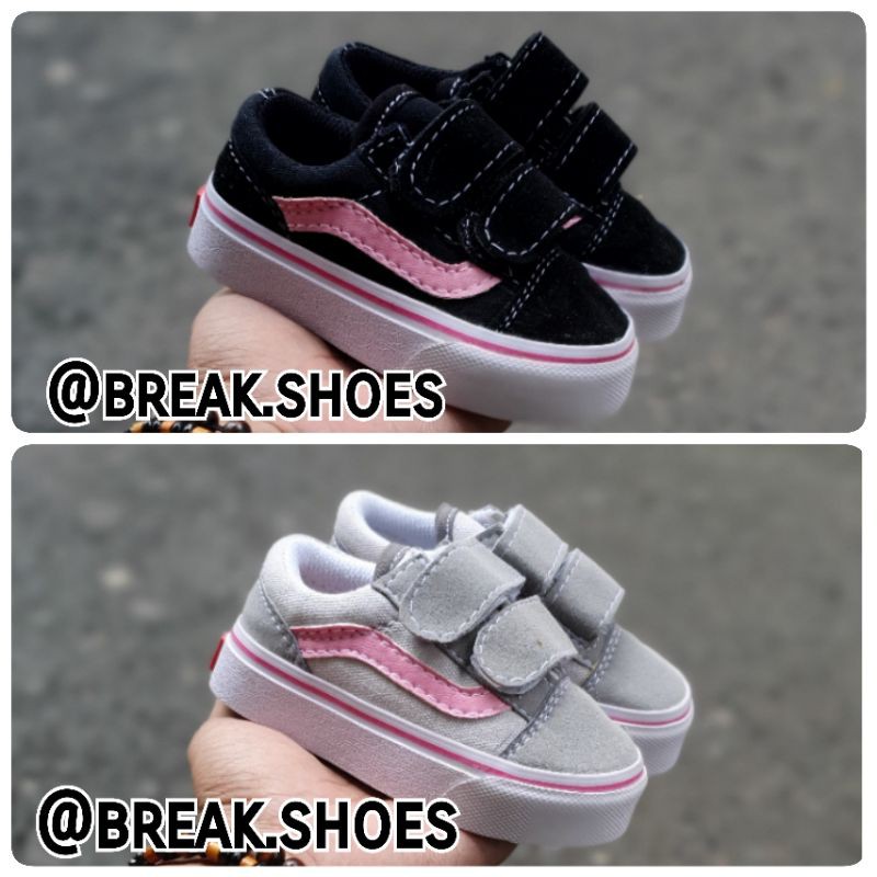 SEPATU ANAK OLD SKOOL PEREKAT HITAM PINK /ABU PINK