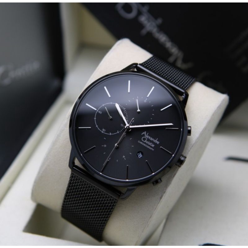 ORIGINAL RESMI JAM TANGAN PRIA ALEXANDRE CHRISTIE COWOK FULL BLACK RANTAI ALEXANDER CRISTIE AC 6555