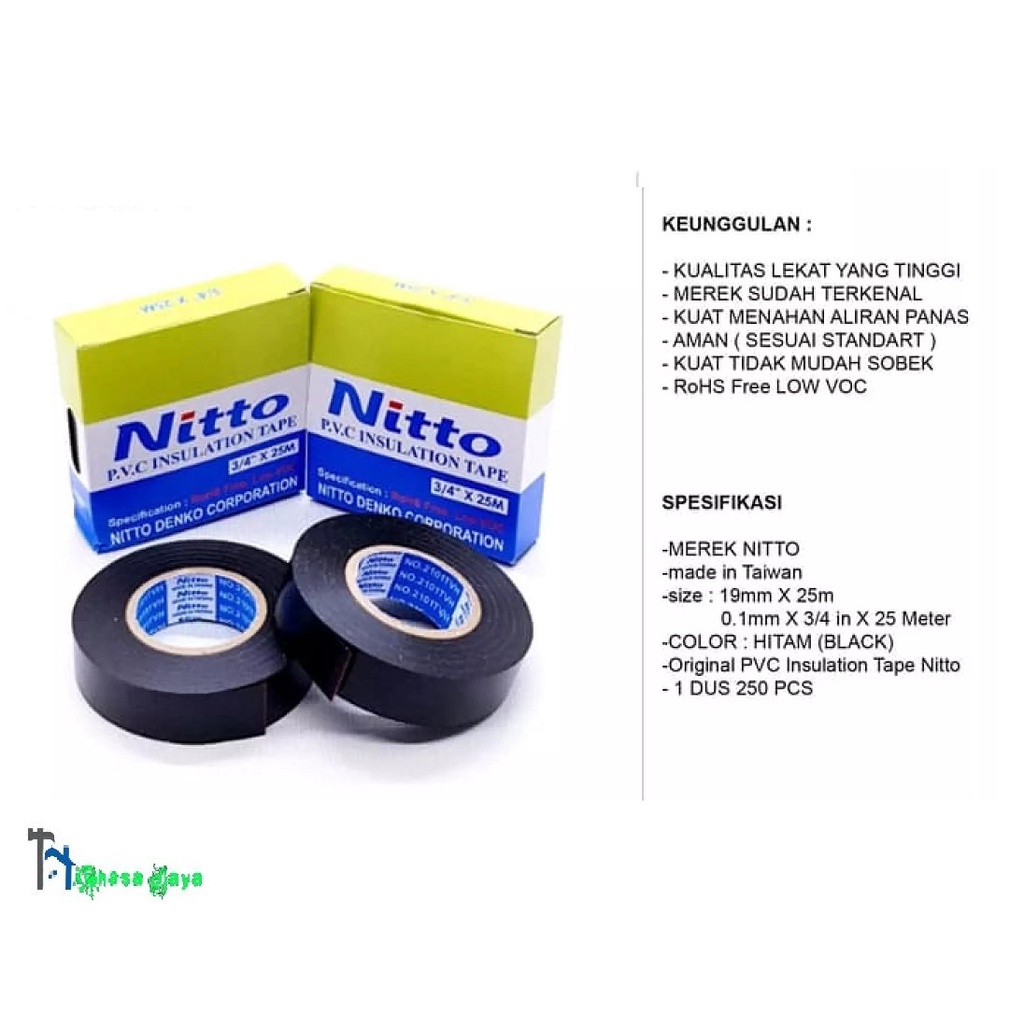 Solasi Ban Solasi kabel listerik Hitam NITTO 3/4x30m