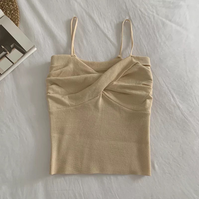 ✨WINGALERY✨ Tank Top Olivia Bahan Rajut Pakaian Wanita Import Style Korea 4038-CREAM
