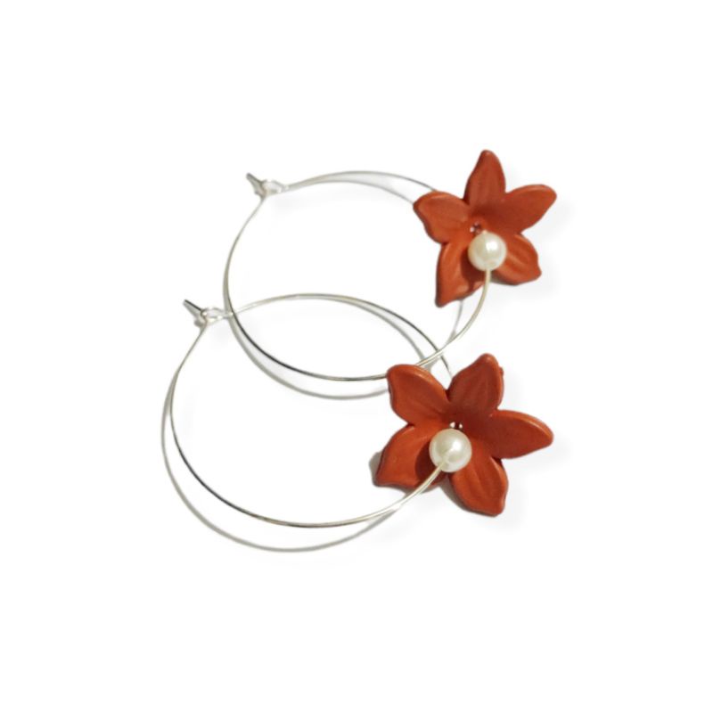 Odelia Flower Hoops Earrings Anting Hoop Bulat Bunga Mutiara Pearl