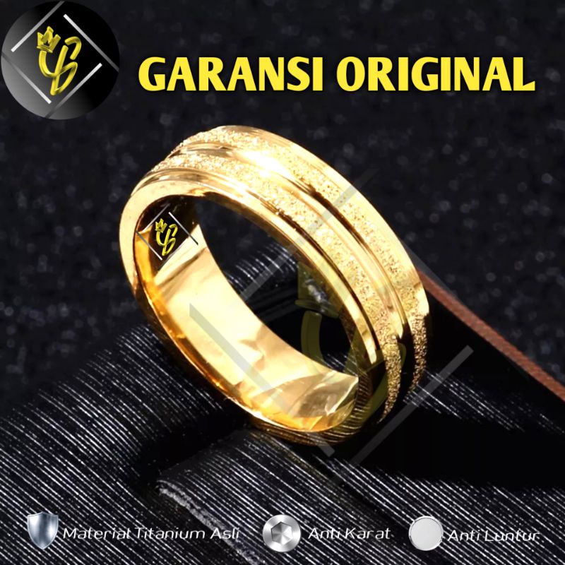 Cincin Titanium Nikah Kawin Tunangan Pria Wanita Cowok Cewek Keren emas Gold kuning Anti Karat