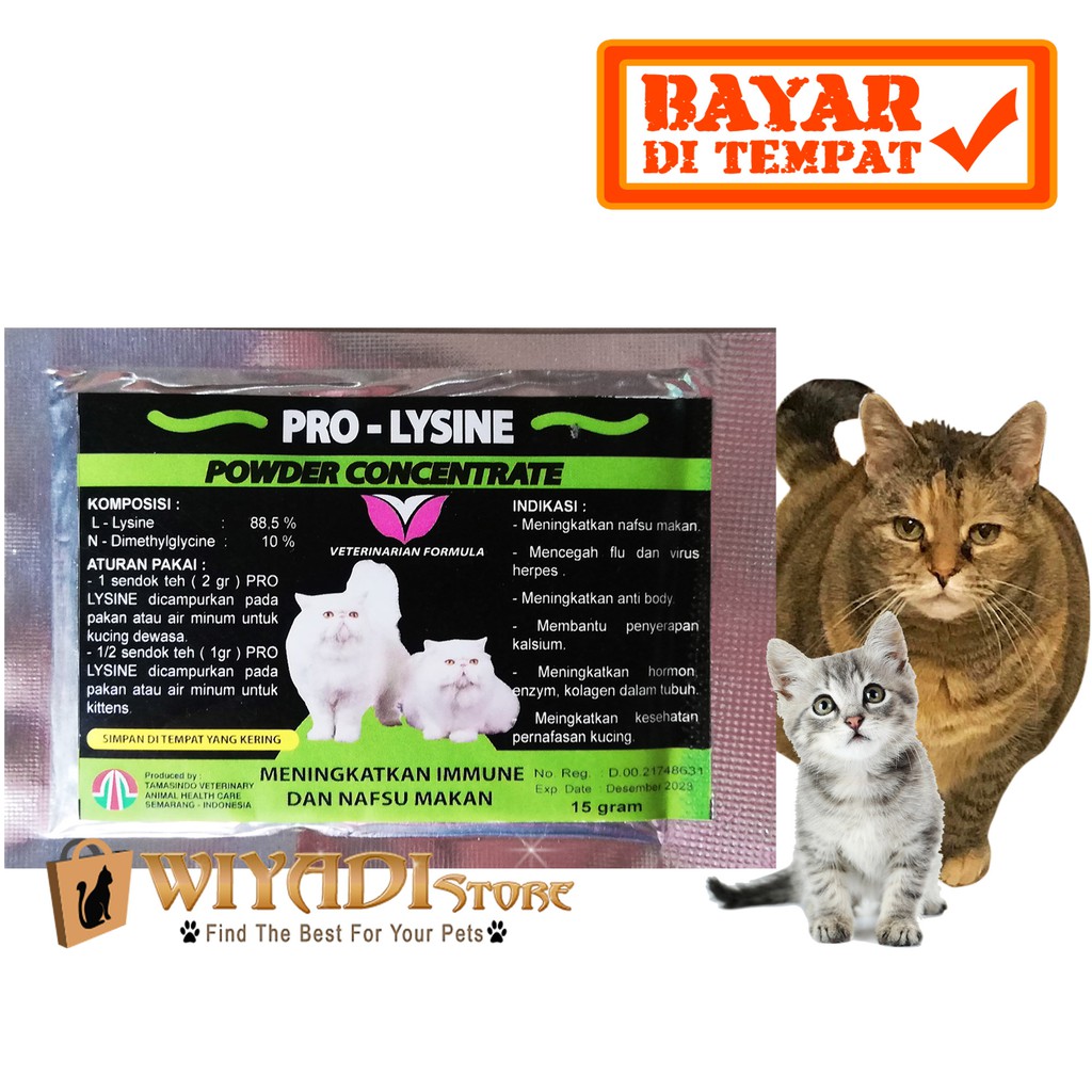 Pro Lysine 15gr Vitamin Penambah Napsu Makan Berat Badan Dan Daya Tahan Tubuh Kucing dan Kitten