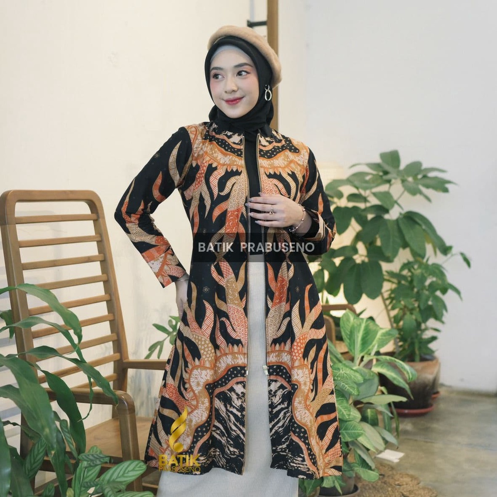 Batik Prabuseno - ASTINA Tunik Batik Wanita Lengan Panjang Katun Printing Premium Lapis Trikot Batik