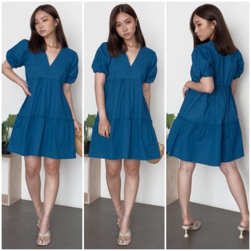 ⚡️ CLEARANCE SALE ♡ PREMIUM ♡ ORIGINAL ! ALLEA PLAIN V-NECK RUFFLE LAYER MINI FLARE  DRESS
