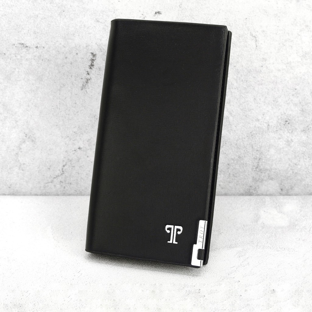 TOKOKOE - Troy Woxsa - Dompet Pria Wanita model Panjang Kulit Vegan dengan Kotak Premium - Silver-Hitam