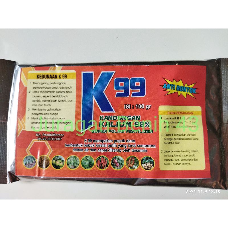 K99 Kalium kandungan 99% ANTI RONTOK kemasan 100 gram