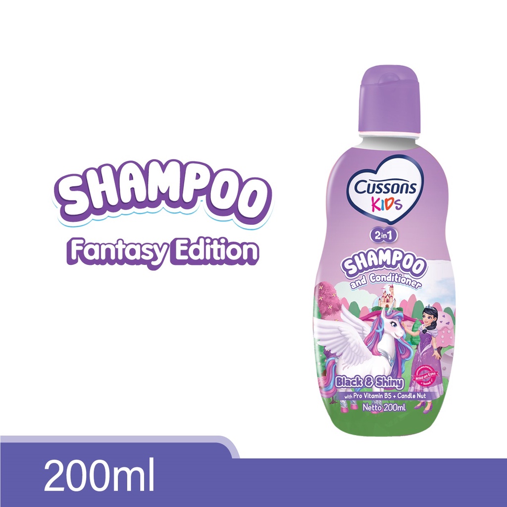 Cussons Kids Shampoo 2in1 100ml /200 ml Fresh and Nourish / Soft Smooth / Hot Wheel / Unicorn Kid-BLACK SHINY - 200ml
