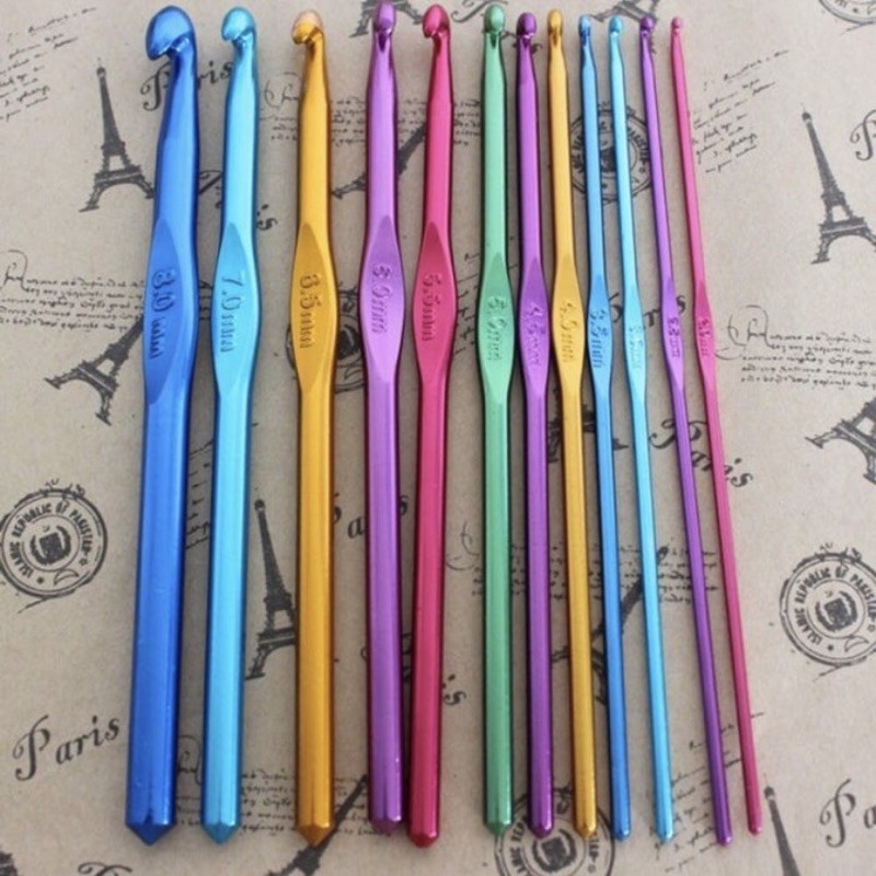 jarum sulam hak pen jarum rajut alumunium set 12 pcs jarum songket