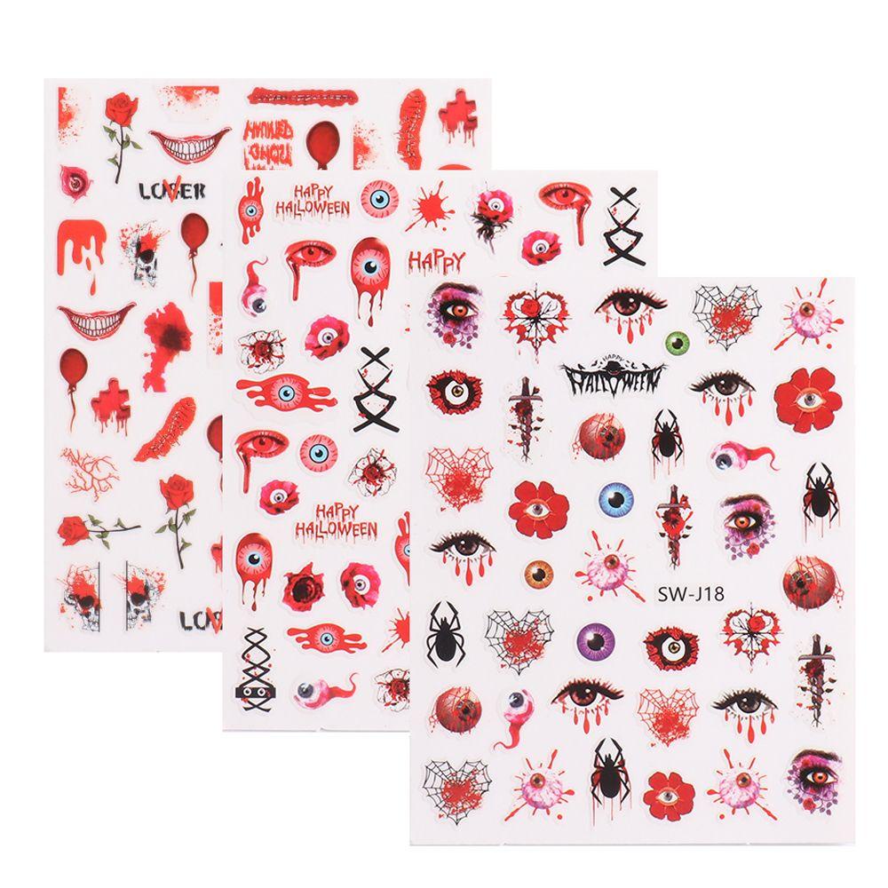 AUGUSTINA Agustina Halloween Stiker Kuku Hantu Kartun DIY Perekat Diri Aksesoris Manicure Skeleton Nail Tips Decal